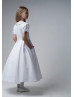 Beaded Peter Pan Collar White Satin Cute Flower Girl Dress